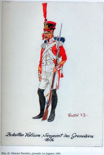 Tavola uniformologica: «Bataillon Valaisan, Sergent des Grenadiers», 1806